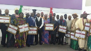 Hon. Tina Gifty Mensah (middle right) in a group picture with award winners