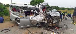 The front and doors of the Hiace badly mangled