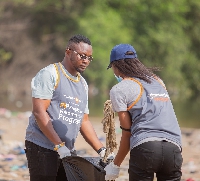Staff during the beach clean-up