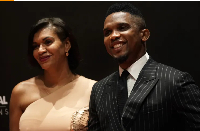Samuel Eto'o and wife Georgette attend the Vanity Fair Stories 2019 Awards Photocall, Nov 23, 2019