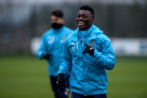 Christian Atsu smiling at United's training ground