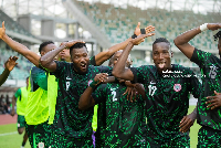 Super Eagles B celebrating a goal against Ghana