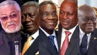(L-R): Ex-presidents Rawlings, Kufuor, Mills, Mahama and president Akufo-Addo