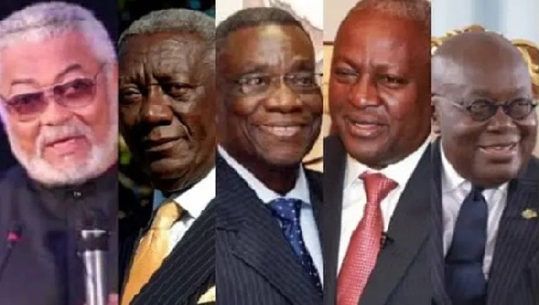 (L-R): Ex-presidents Rawlings, Kufuor, Mills, Mahama and president Akufo-Addo