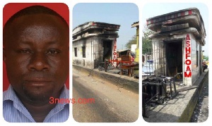 Mark Tetteh [L] is being held for arson for the burning of the Fiapre tollbooth Friday night