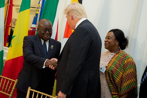 President Nana Addo Dankwa Akufo-Addo shakes hands with US President Donald Trump
