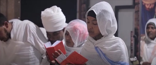 Orthodox Christian pilgrims during a Easter procession at the Ethiopian monks' village in Jerusalem