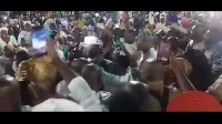 Former President, John Dramani Mahama being swamped by supporters as he arrived at Mawlid