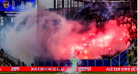 One of the fireworks exploded just metres away from Feyenoord goalkeeper Tjark Ernst