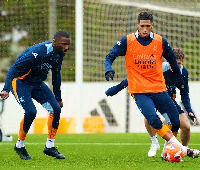 Rudiger (L) and Bellingham (R) in training