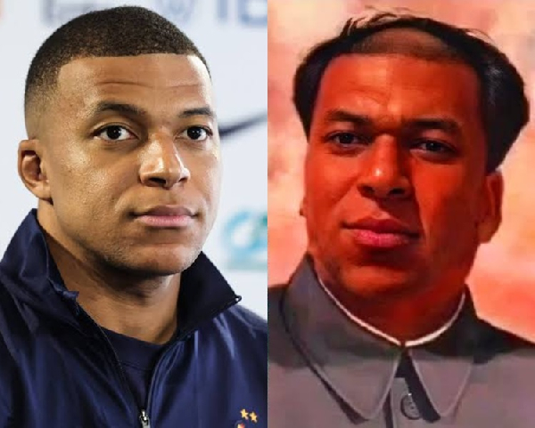 Footballer Kylian Mbappe and former Chinese leadeer Mao Zedong