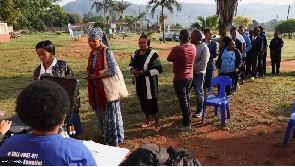 People queued up to vote in the capital, Mbabane
