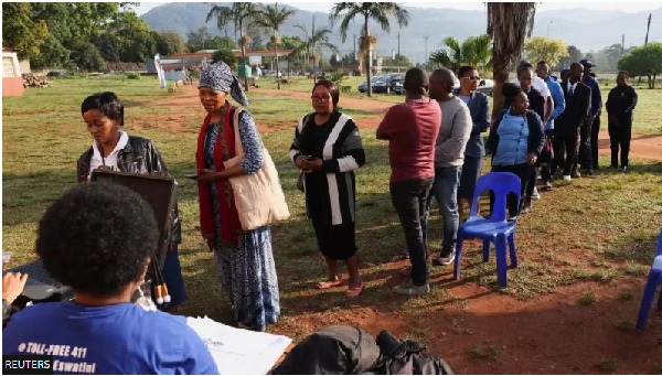 People queued up to vote in the capital, Mbabane