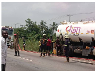 Part of the fuel spilled onto the road surface, raising fears of a possible explosion