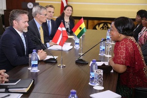 Minister for Foreign Affairs Shirley Botchway interacting with the Danish delegation