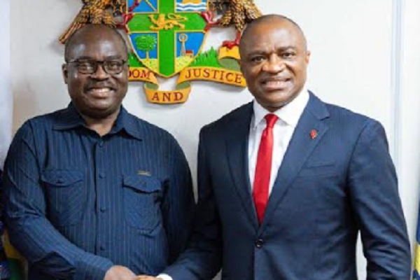 Governor of Bank of Ghana, Ernest Addison with the MD of UBA Group, Oliver Alawuba