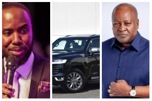 [L-R] Kwabena Adu Boahene, file photo of a car and President John Dramani Mahama