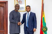 GoldBod CEO, Sammy Gyamfi (R) in a handshake with the President of GNCCI