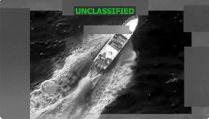 A still from a video posted by US Southern Command showing an alleged drug trafficking boat