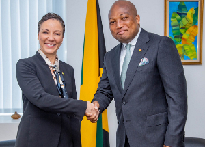 Jamaica's Foreign Minister, Senator Kamina Johnson Smith (L) and Samuel Okudzeto Ablakwa (R)