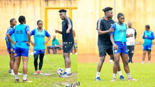 Onana tutoring some young female goalkeepers