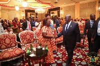 President Akufo-Addo interacting with the Ghanaian community in Dohar, Qatar.