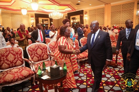 President Akufo-Addo interacting with the Ghanaian community in Dohar, Qatar.