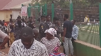 Police personnel at the voting centre
