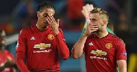 Chris Smalling and Luke Shaw look dejected