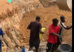 Some illegal miners conducting their operations within residential areas at Bibiani Old Town