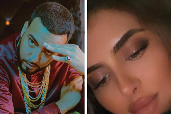(L) French Montana and Dubai Princess Sheikha Mahra (R) are engaged