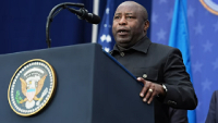 President of Burundi Évariste Ndayishimiye speaks during a ceremony at the US Institute of Peace