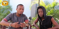 Kwaw Kese's brother, Buda [R] being interviewed by Arnold Mensah
