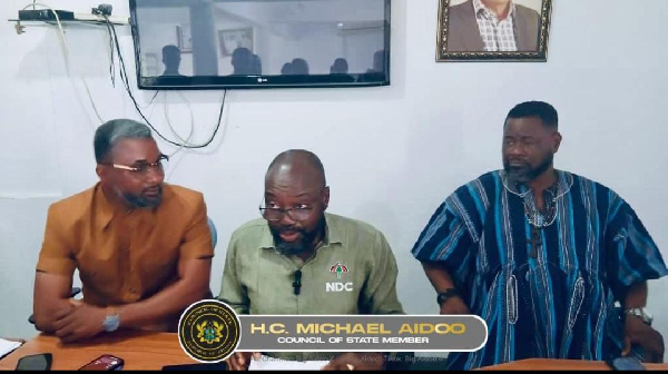 Michael Aidoo (M), the NDC Western North Chairman, addressing the press on the matter
