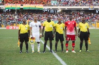 Captain for Black Stars with Kenyan Captain and the officials of the game