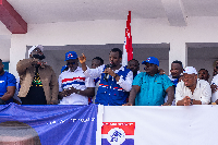 Abanga Yakubu, an aspirant for the position of National Youth Organiser of the NPP (with the mic)