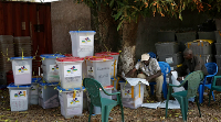 Election officials process ballot boxes in Bangui, Central African Republic