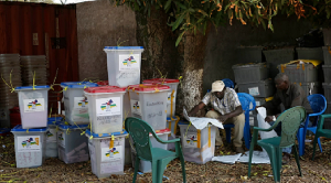 Election officials process ballot boxes in Bangui, Central African Republic