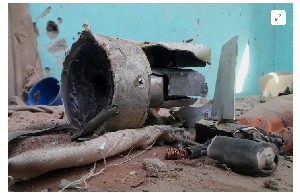 Remnants of a shell that targeted the refugee center, in El Fasher, Sudan, October 7, 2025