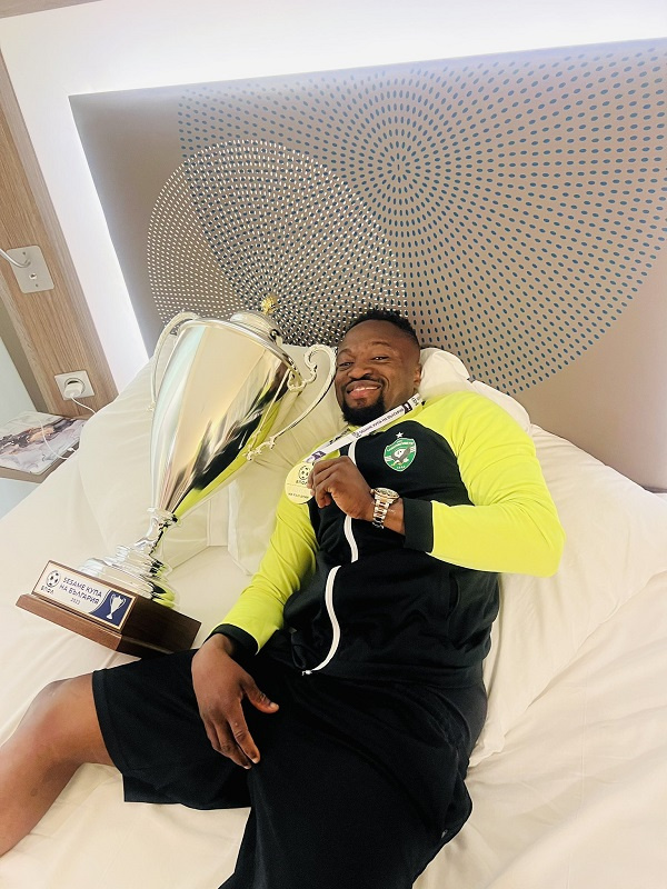 Ghanaian international, Bernard Tekpetey is over-excited after winning another trophy with Ludogoret