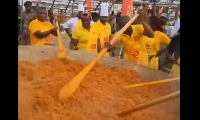 A screenshot of the video of the cooks attempting to break the record