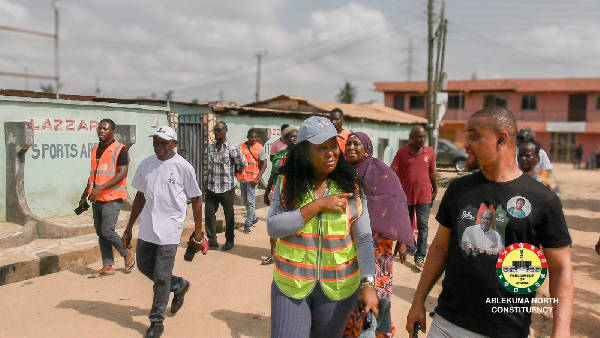 A photo of Ablekuma North MP Ewurabena Aubynn inspecting ongoing projects