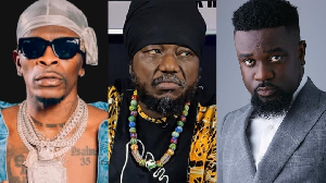 Blakk Rasta (M) questions Shatta Wale (L) and Sarkodie's (R) links to alleged fraudsters Blakk Rasta (M) questions Shatta Wale (L) and Sarkodie's (R) links to alleged fraudsters