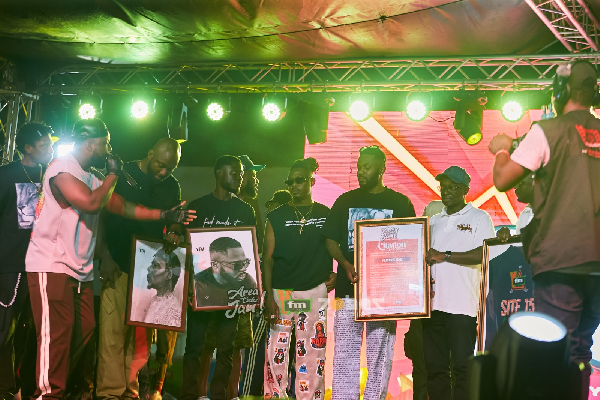 The team from YFM honoring R2Bees for their contribution to Ghanaian music