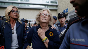 Paola Deffendi, Giulio Regeni's mother, centre, leaving the courtroom in Rome