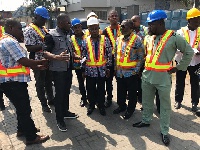 Health Minister being surrounded by some staff of Tema Port and LCB World Wide Ghana