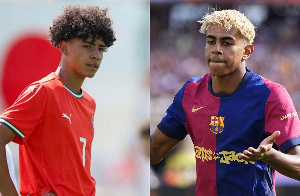 Cristiano Ronaldo Jr (L) has been compared with Lamine Yamal (R)
