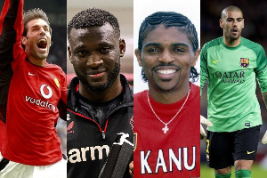 L-R: Ruud Van Nistelrooy, Victor Boniface, Nwankwo Kanu and Victor Valdes