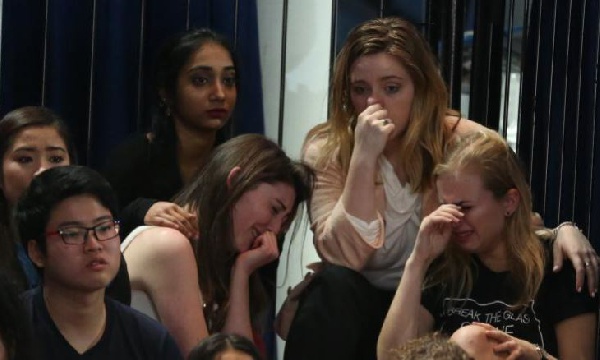 Supporters of Hillary Clinton react at her election night rally in Manhattan.    Photo: Reuters