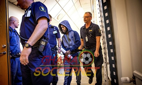 Sarfo is taken to court by prison guards in Malmo, Sweden